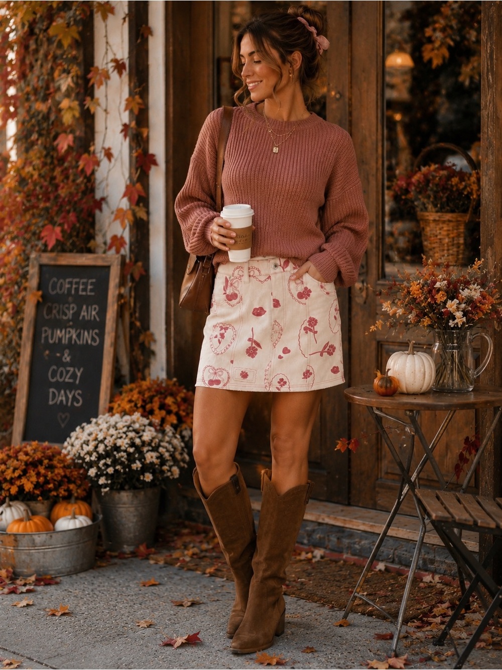 NWOT Cozy Rose-Pattern Corduroy Mini Skirt - Women's Pink Floral Skirt